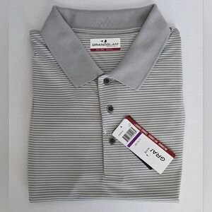 Grand Slam Men's Polo Shirt NWT Light Gray & White Stripes Size XXL